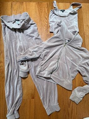 Express Taupe Velour Track Pants, Hoodie & Tank Set